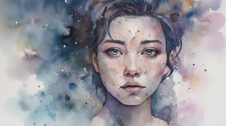 Portrait of a beautiful girl. Digital watercolor painting. Illustration.の素材