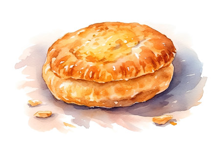 Watercolor illustration of a puff pastry on a white background. Hand-drawn illustrationの素材