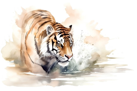 Watercolor tiger on white background. Watercolor painting of wild animal.の素材