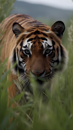 Close up of a tiger in the grass - Panthera tigris altaicaの素材