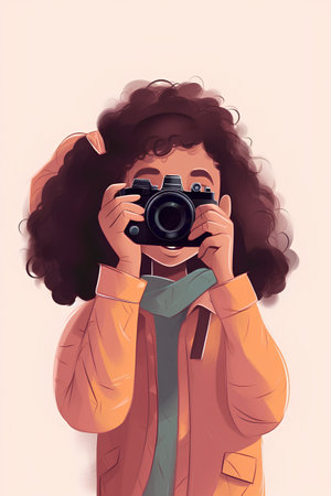 Beautiful girl with a camera in her hands. Vector illustration.の素材