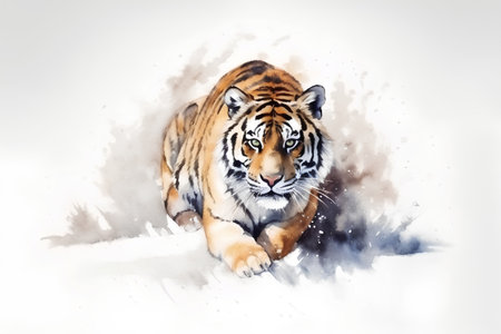 Watercolor painting of a tiger on a white background. Illustrationの素材