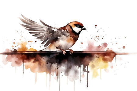 Sparrow bird on watercolor background. Hand drawn watercolor illustrationの素材