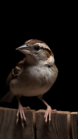 House Sparrow (Passer domesticus) isolated on a black backgroundの素材