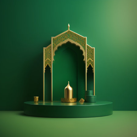 3d render of green background for Ramadan Kareem, Eid al-Fitr celebrationの素材
