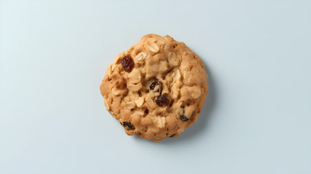 Chocolate chip cookie with raisins on a light blue backgroundの素材