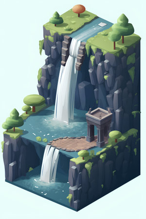 Waterfall isometric design. Vector illustration in a flat style.の素材
