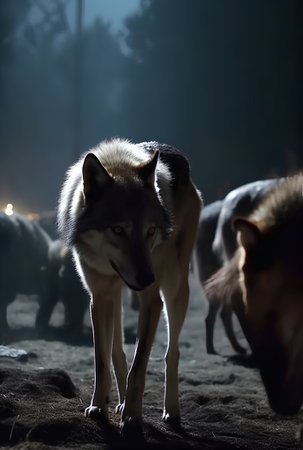 Wolf in the forest at night. Canis lupus.の素材