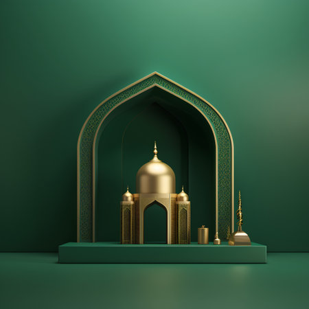 3d rendering of Islamic background for Ramadan Kareem, Eid Mubarak.の素材