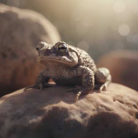 Toad sitting on the rocks in the sun. Toned.の素材
