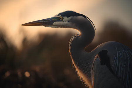 Great Blue Heron (Ardea herodias) at sunriseの素材