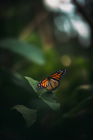 Butterfly on a green leaf in the forest, Thailand.の素材