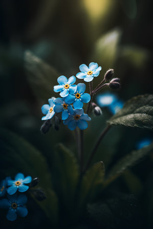 Beautiful blue forget-me-not flowers in the garden.の素材