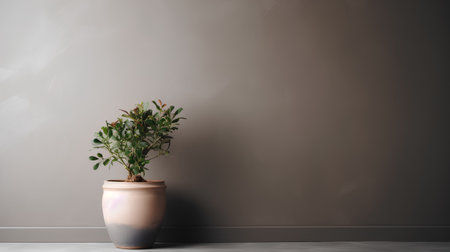 Green plant in a pot on a gray wall background. 3d renderの素材