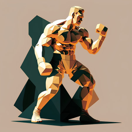 Vector illustration of a strong muscular man in a low poly style.の素材