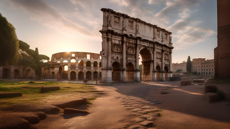 Colosseum at sunset, Rome, Italy. 3d renderの素材