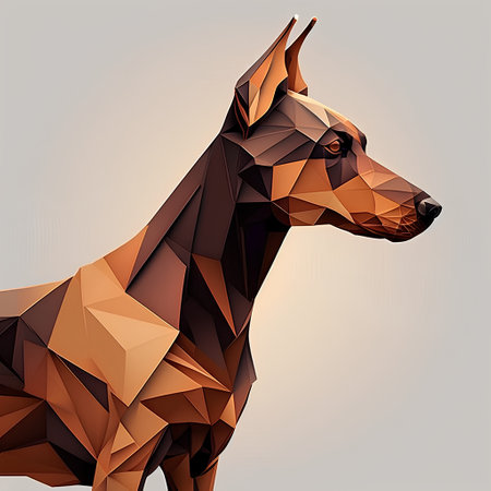 Brown Doberman dog. Abstract polygonal vector illustration.の素材