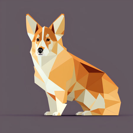Welsh corgi dog in low poly style. Vector illustration.の素材