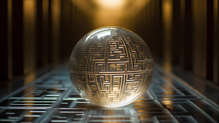 3d rendering of a crystal ball with a pattern in the backgroundの素材
