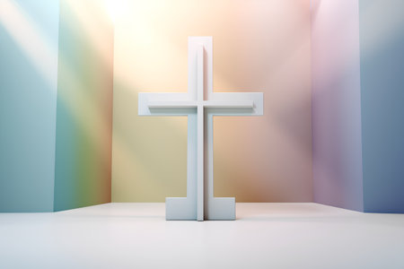 Cross on a colorful background, 3d rendering. Computer digital drawing.の素材