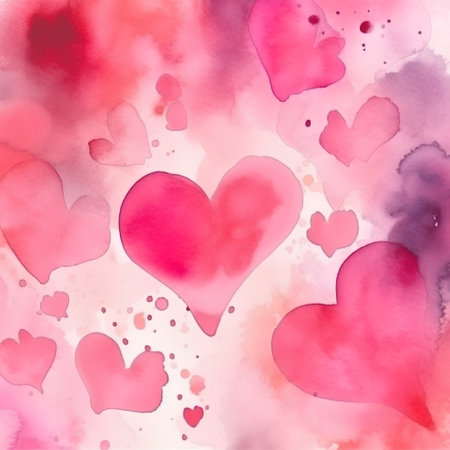Valentines day watercolor background with hearts. Vector illustration.の素材