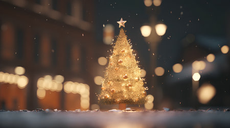 Christmas tree on the background of the night city. 3d renderingの素材