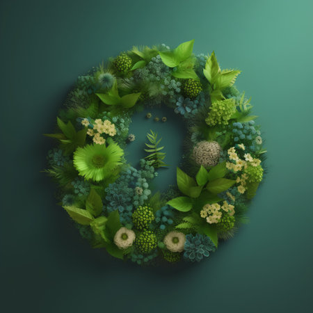 Floral wreath on a green background. 3D rendering.の素材