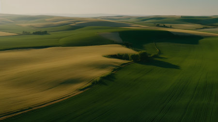 Aerial view of green fields in South Moravia, Czech Republicの素材