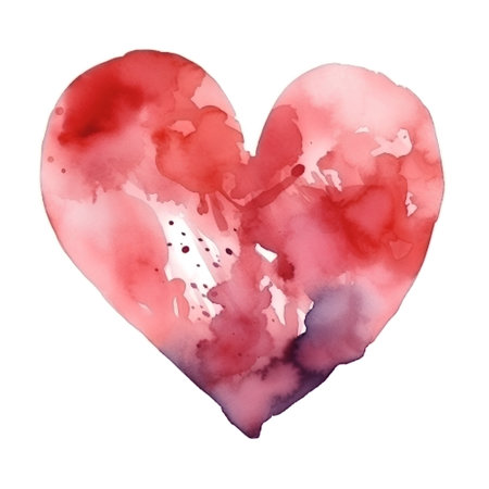 Watercolor painted heart isolated on white background. Hand drawn illustration.の素材