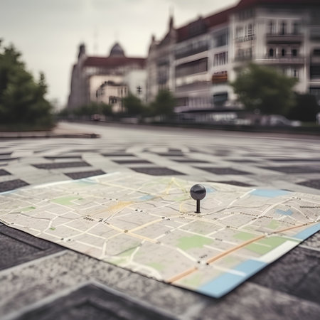 city map with a pin on the street in Prague, Czech Republicの素材