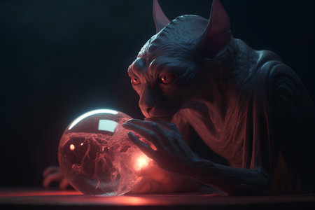 Sphynx cat playing with crystal ball. Halloween concept.の素材
