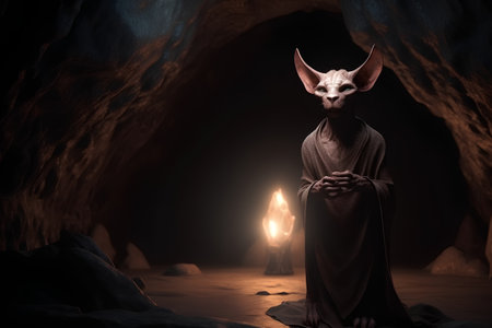 Portrait of a devil in a cave, 3d digitally rendered illustrationの素材
