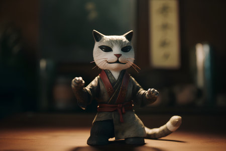 Kung fu master figurine of a cat with a red beltの素材