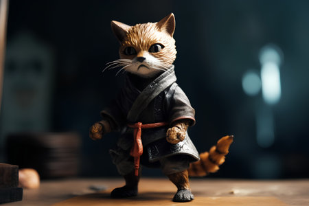A figurine of a cat in a medieval costume.の素材