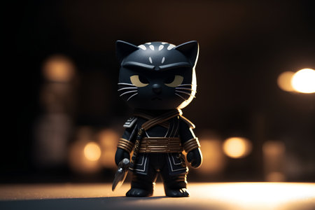 Lego Star Wars minifigure with sword on dark background. Studio shot.の素材