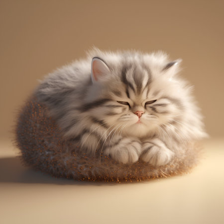 Siberian breed kitten sleeping on a fur ball. Studio shot.の素材
