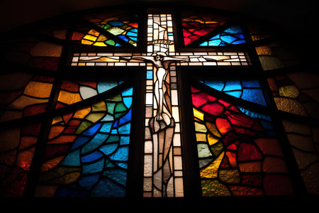 Stained glass window in the church of St. Francis of Assisiの素材