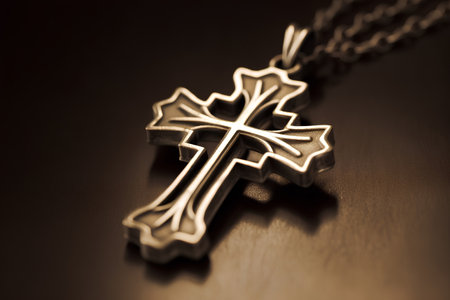 Silver cross on a black background. Shallow depth of field.の素材