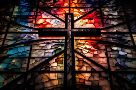 Stained glass window in the catholic church. Toned.の素材