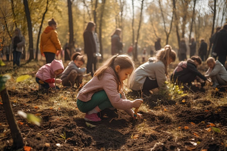 Children play in the autumn forest. Children play in the autumn forestの素材