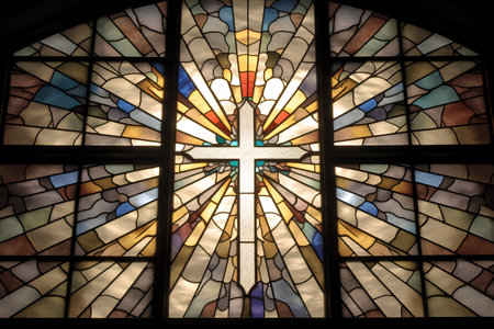 Stained glass window in the Basilica of the Sacred Heart of Jesus in Zagreb, Croatiaの素材