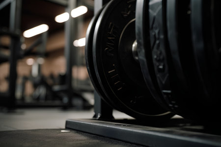 Dumbbells in the gym. Shallow depth of field.の素材