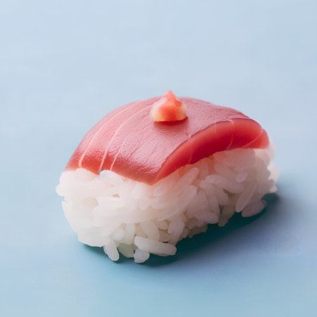 Sushi on a blue background. Shallow depth of field.の素材