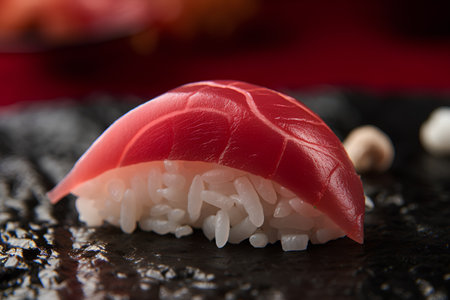 Sushi on a black background, close-up, selective focusの素材