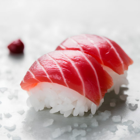 tuna sushi on a white background, close-up, macroの素材