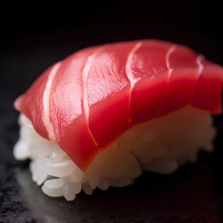 Sushi on a black background. Shallow depth of field. Toned.の素材