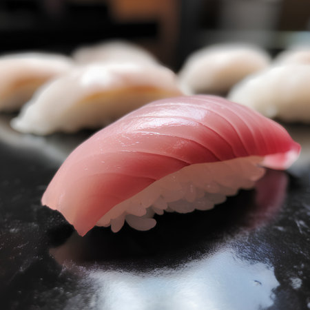Sushi on a black plate, close-up, selective focusの素材