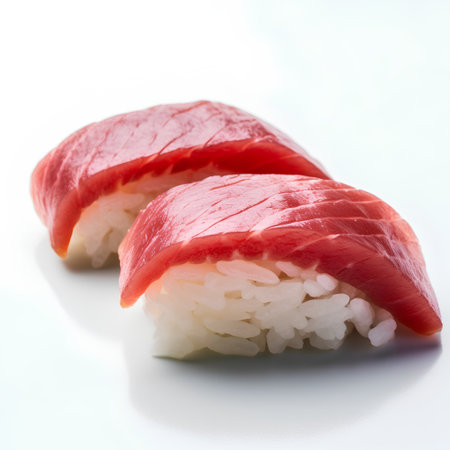 Sushi roll with salmon and tuna on a white background, Japanese foodの素材
