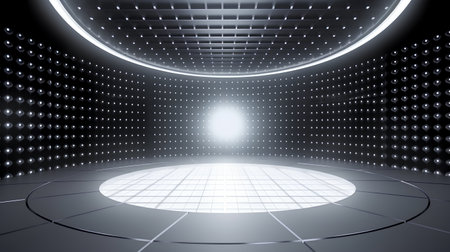 Abstract empty room with white spotlights and lights, 3d renderの素材