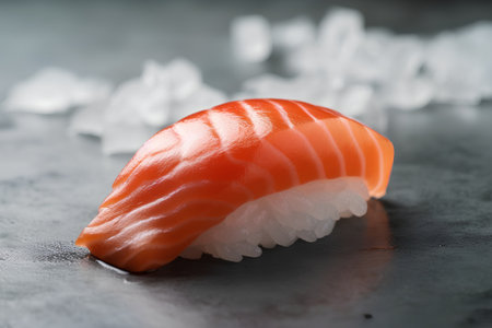 Salmon nigiri sushi on a black background. Sushi menuの素材